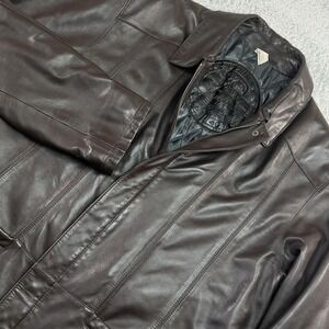 Barcelino Coat Mens L Brown Leather Overcoat Collared Lined Made In Spain